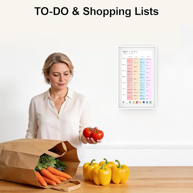 Digital Calendar 15.6" Digital Wall Planners for Family Schedules, Electronic Calendar with 1920*1080 Interactive Touchscreen, Digital Photo Frame Built-in 64GB Memory, Smart Calendar-White