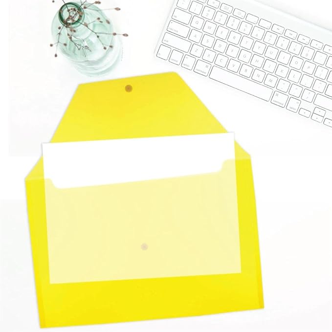 JAM PAPER Plastic Envelopes with Snap Closure - Legal Booklet - 9 3/4 x 14 1/2 - Yellow - 12/Pack