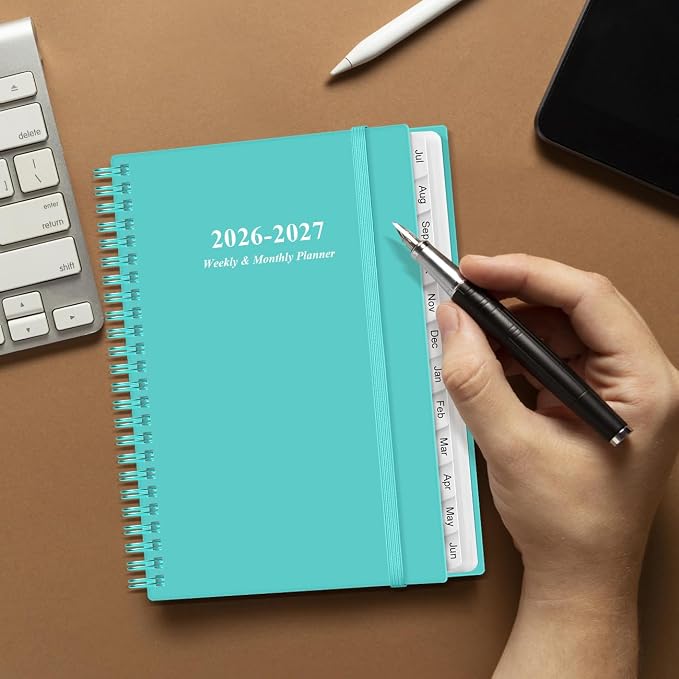 2026-2027 Planner - A5 Weekly & Monthly Planner Spiral Bound, July 2026 - June 2027, with Flexible Cover, Tabs, Inner Pocket, 6.4" x 8.5", Teal