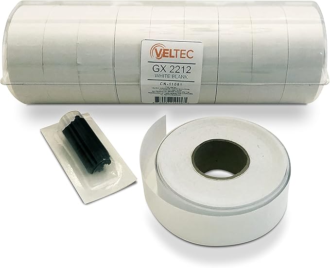 Veltec Contact Premium 1 Line Price Gun 8.22 Starter Kit, 8 Digits, 11,000 White Blank Labels, Pre-Loaded and Extra Ink Roller Included
