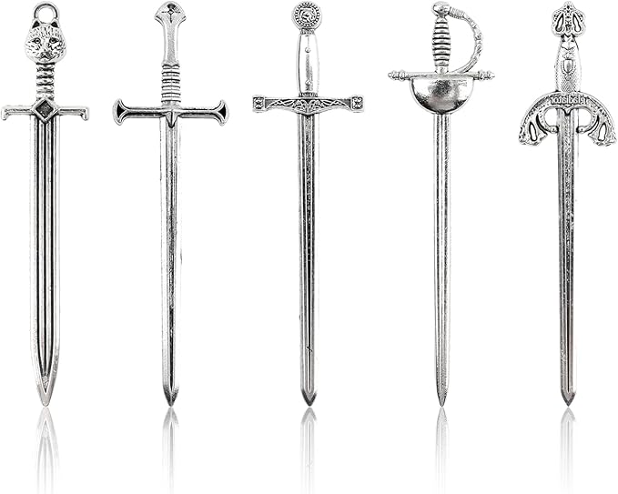 5 Pcs Silver Sword Bookmark, Mini Antique Swords Charms & Knife Bookmark, Zinc Alloy Mini Swords for Jewelry Making, Reading Bookmarks for Book Lovers