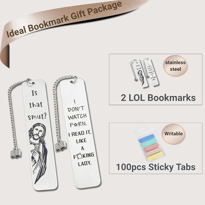 Funny Metal Book Markers Gift, with 100 Pcs Book Page Marker Unique Gifts for Women for Men is that Smutt Jesus Book Marks for Book Lovers Gifts for Friend
