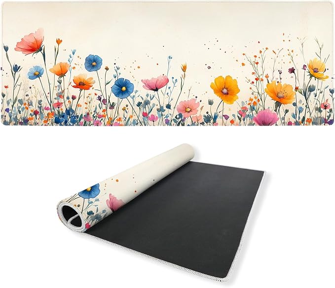 Botanical Wildflower Gaming Mouse Pad Large Desk Mat Rainbow Petals Color Floral Mousepad Computer Keyboard Pad Mouse Mat Laptop Mat 31.5 x 11.8 Mouse Pads for Desk Home Office Gaming
