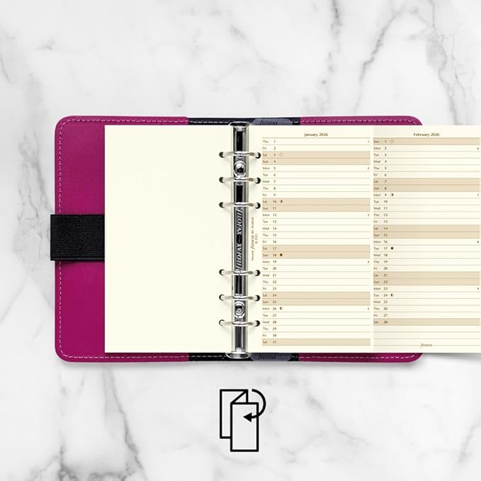 Filofax Calendar Diary Refill, Personal/Compact Size, Vertical Year Planner, Cotton Cream Paper, English, 2026 (C68408-26)