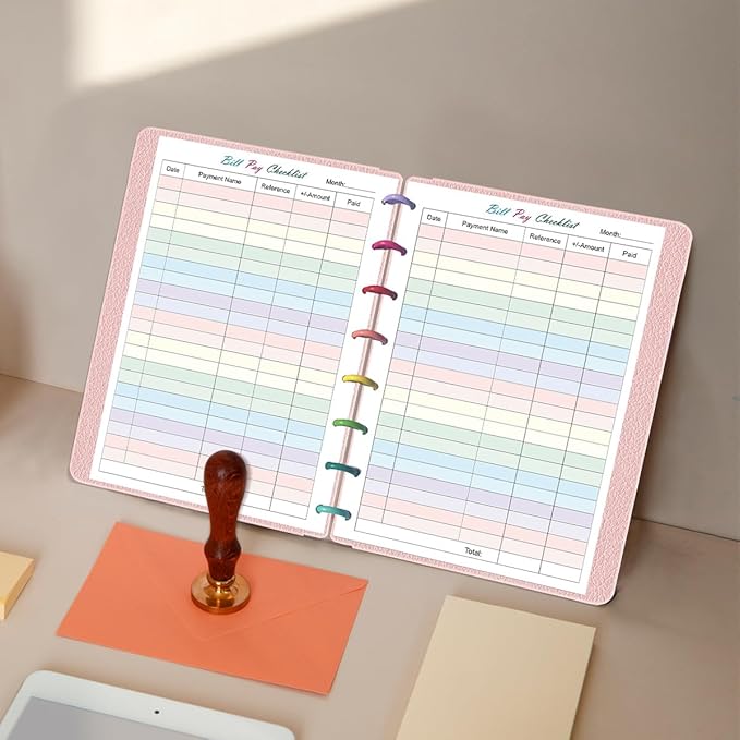 Junior Size Payment Checklist Refills - 50 Sheets/100 Pages Colorful Monthly Budget Forms for 8-Disc Discbound Planners, 100 gsm White Paper, 5.8" x 8.3"
