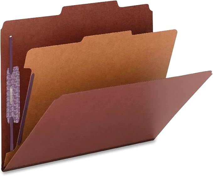 Smead Pressboard Classification File Folder with SafeSHIELD Fasteners, 1 Divider, 2" Expansion, Letter Size, Red, 10 per Box (13775)