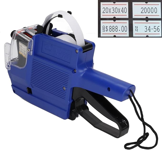 10 Digits 2 Line Price Tag Guns Labeller Marker Attacher Tool Kit Included 1pc 2 Row Price Tag Guns 1pc Ink Wheel for Office Retail Store MX 6600 Model Red Yellow Blue (Blue)