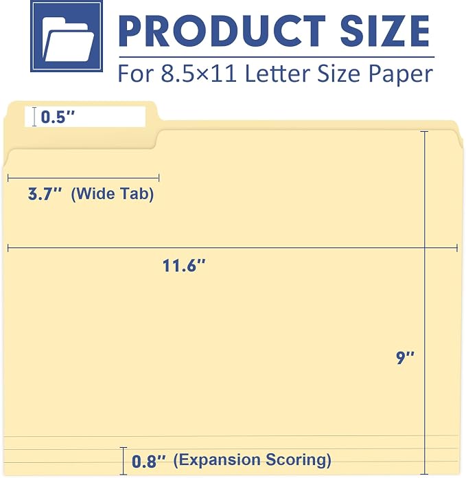 File Folder, PANDRI 30 Pack File Folder, 1/3 Cut Tab, Letter Size, Filing Folder for Office School Business, Manila