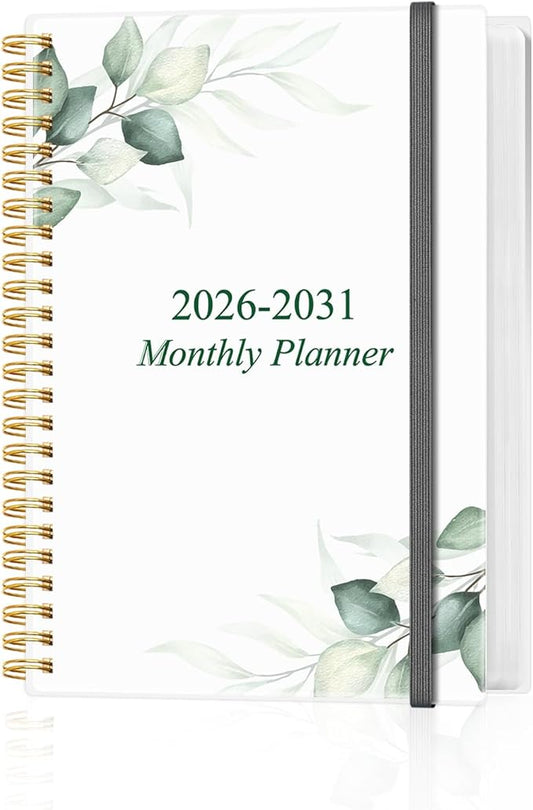 2026-2030 Monthly Planner - 60 Month PLanner Calendar from July 2026 to June 2031, 5 Year Planner 2026-2031 with Flexible Cover, Inner Pocket, Perfect for Home | School | Office, 5.8" x 8.5", Green Leaf