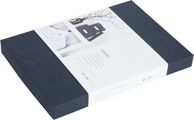 Bigso Karin KD Collapsible Storage Box with Labelframe for Easy Identification - Simple Assembly without Tools - Decorative Storage Boxes with Lids - 8.9in x 12.4in x 5.4in - Blue
