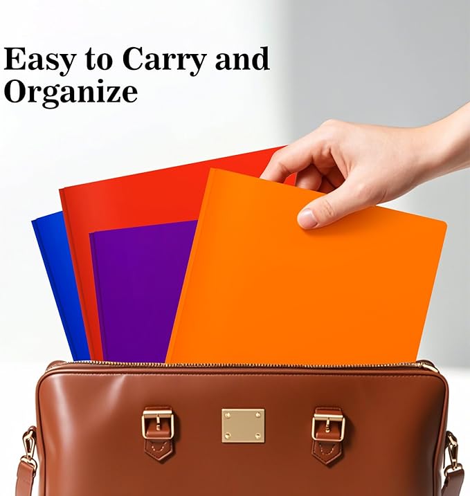 72-Pack Plastic Folders with Pockets and Prongs,2-Pocket Folders with 3 Fasteners, Holds 8-1/2" x 11" Paper for School/Office/Home, Orange