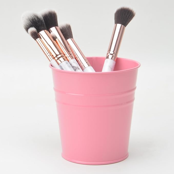 Pen Holder Cup For Desk Pencil Holder Metal Marker Pen Organizer Storage Small Tinplate Flower Pot Succulent Bucket Planters for Office Home - 2 Pack (White)