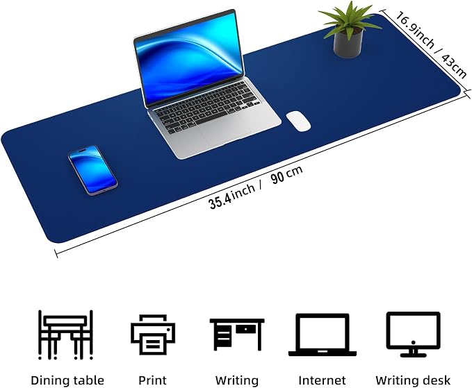 AFIING Cork Desk Mat, Sapphire Blue, 35.4" x 17" | Natural Cork & PU Leather, Non-Slip, Waterproof, Large Mouse Pad for Office, Home & Gaming