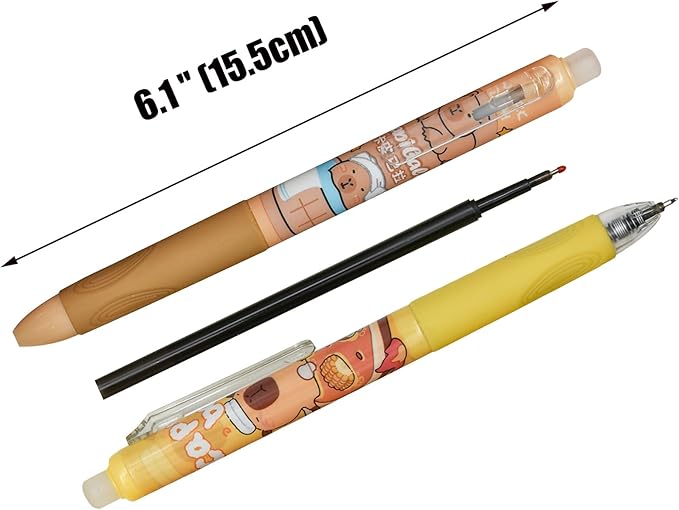 12 PCS Novelty Capybara Pens Click Erasable Gel Pen Animal Stationery Writing With Black Ink for Office Journaling Christmas
