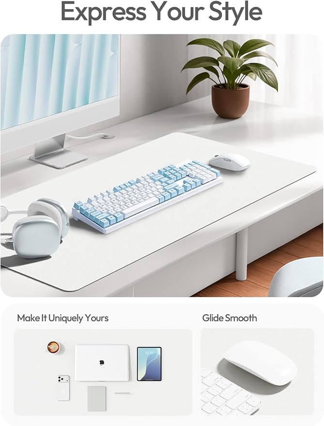 YSAGi Leather Desk Pad Protector, Office Desk Mat, Large Mouse Pad, Non-Slip PU Leather Desk Blotter, Laptop Desk Pad, Waterproof Desk Writing Pad for Office and Home (White,55" x 24")