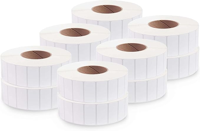 enKo (12 Rolls, 15600 Labels) 2 x 1 inches Perforated Adhesive Direct Thermal Labels, FBA Stickers, FNSKU Labels, Mailing Barcode - Compatible for Rollo, Zebra, Eltron, MUNBYN Printer