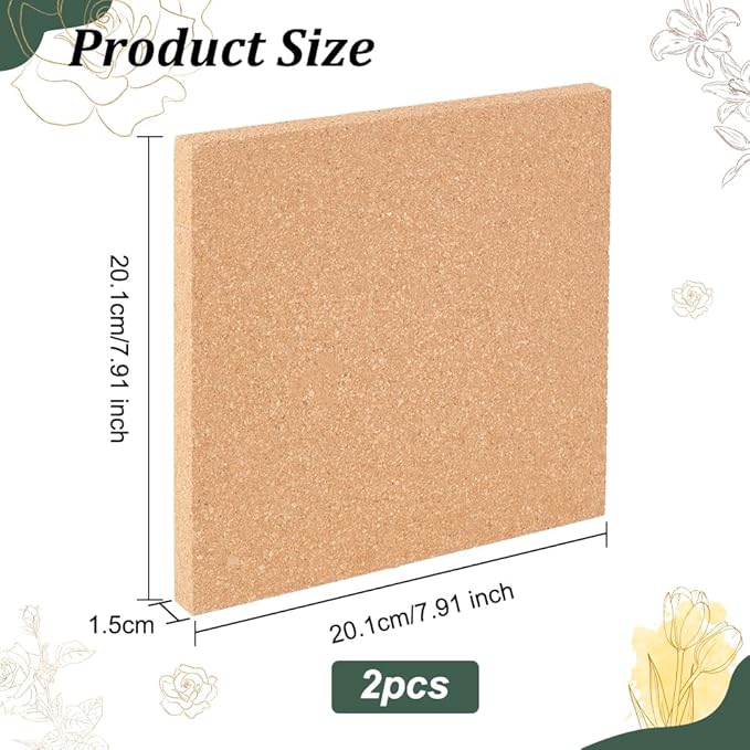 OLYCRAFT 2PCS Square Bulletin Boards 7.9x7.9 Inch Wood Cork Board 0.6 Inch Thick Square Cork Board Cork Tiles for Wall Decoration, Party and DIY Crafts Supplies