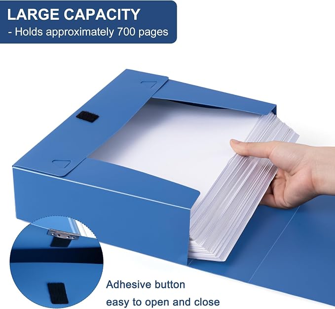 Storage File Boxes A4, 5 Pack Foldable Plastic Archives Cases with Lid, 30.8 x 23.5 x 7.5cm, Document File Folder Organizer Storage Filing Box for Office School, Blue