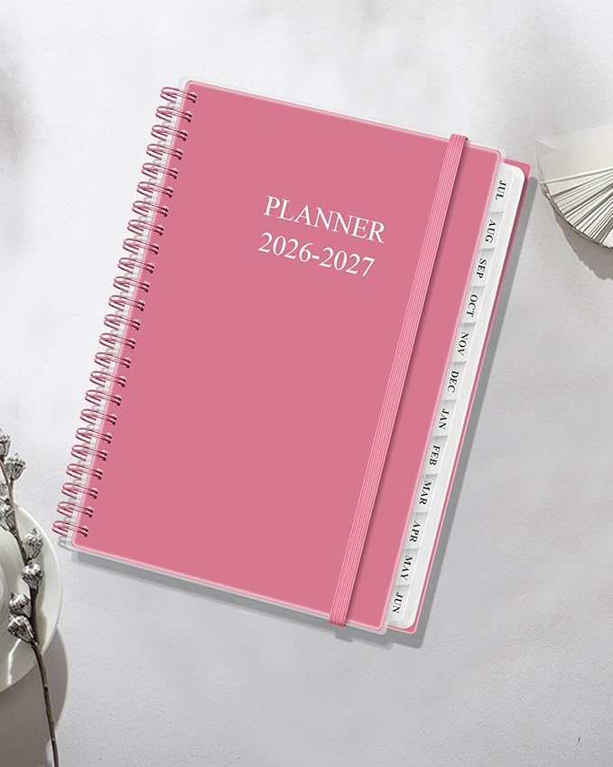 Academic Planner 2026-2027 - Weekly & Monthly Planner from July 2026 to June 2027, Agenda 2026 2027 with Inner Pocket, Elastic Band, 6.4" x 8.5", Pink