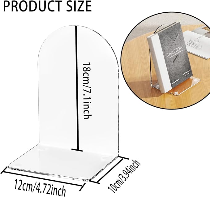 Lulonpon 8 Pieces Book Ends for Shelves, Heavy Books, School, Library, Desktop Organizer - Clear Acrylic Bookends