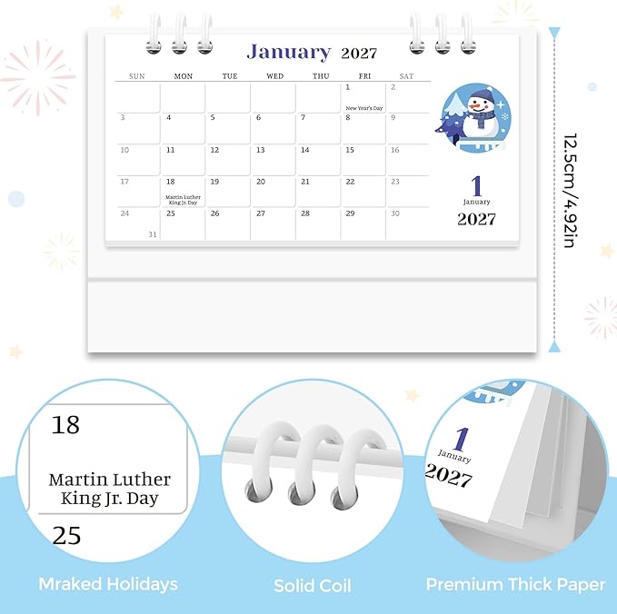 KONVINIT Small Desk Calendar 2025-2027, Blue 2026 Desk Calendar - 6.3" x 3.1" - Runs From July 2025 Until June 2027, 24 Months Mini Desktop Calendar for School, Home and Office Supplies