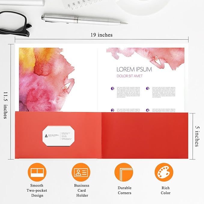 pmybupo 50pcs Red Folders with Two-Pockets Fit Letter Size Paper,Paper File Designed for Office,Home and Classroom Use