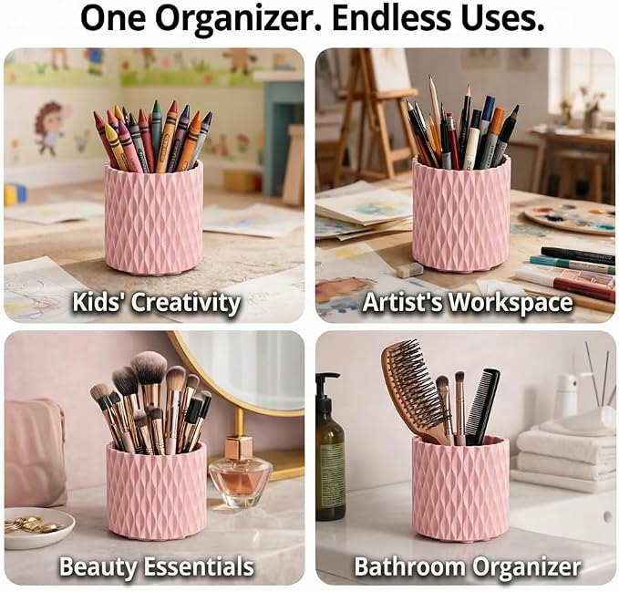Pink Pen Holder for Desk, 360° Rotating Pencil Holder with 5 Slots - Spinning Desk Organizer & Pencil Cup for Art Supply, Office Pen Organizer for Home, School, Desk Accessories