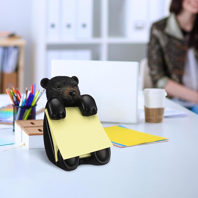 Chunful 3pcs Pop-up Note Dispenser Set Include Resign Black Bear Note Dispenser, 2 Pcs 3" x 3" Sticky for Office Desk Accessories