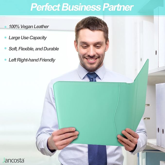 1 Pack Business Padfolio Portfolio Binder, Faux Leather Folio Folder, Resume Legal Document Organizer with Letter Size Writing Notepads (New Robin Egg Blue 1 Pack)