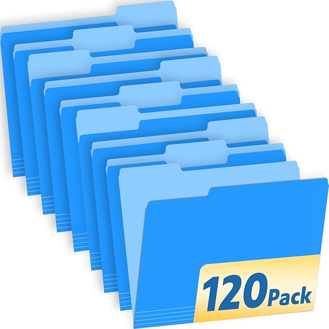 120 Pack File Folders 8.5 x 11 Inch, 1/3 Cut Tab File Folders Letter Size, School Business Office Filing Folder for Document, Blue