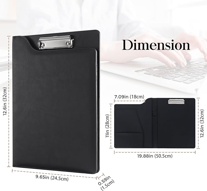 ProCase Clipboard Folder Portfolio, A4 Leather Padfolio Clipboard, Professional Business Portfolio Folder for Interview Resume Office Conference -Black
