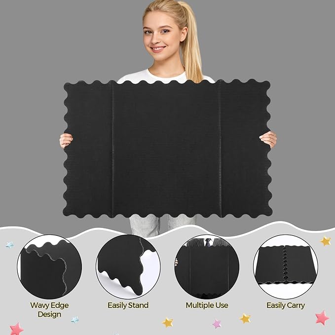 Mooliwe 4 Pack 24" x 16" Trifold Poster Board Black White Corrugated Scalloped 3 Fold Small Display Boards Foldable Business Paper Board for Presentation Science Fairs Event School Projects