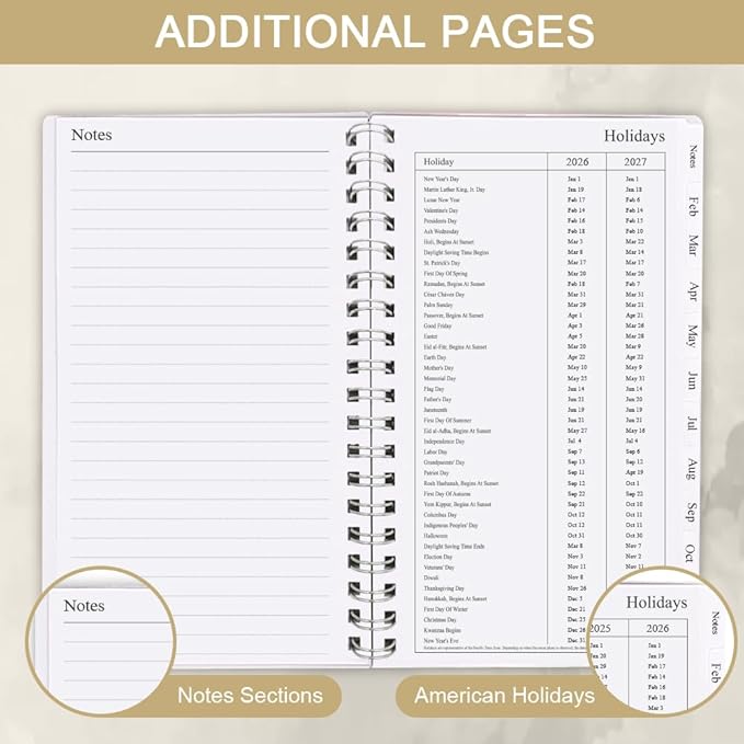 2026 Pocket Planner/Calendar - January 2026 - December 2026, A6 Weekly & Monthly Organizer Notebook & Journal to Track Goals, Easy to Organize Your Daily Life, 3.75" x 6.75", Beige