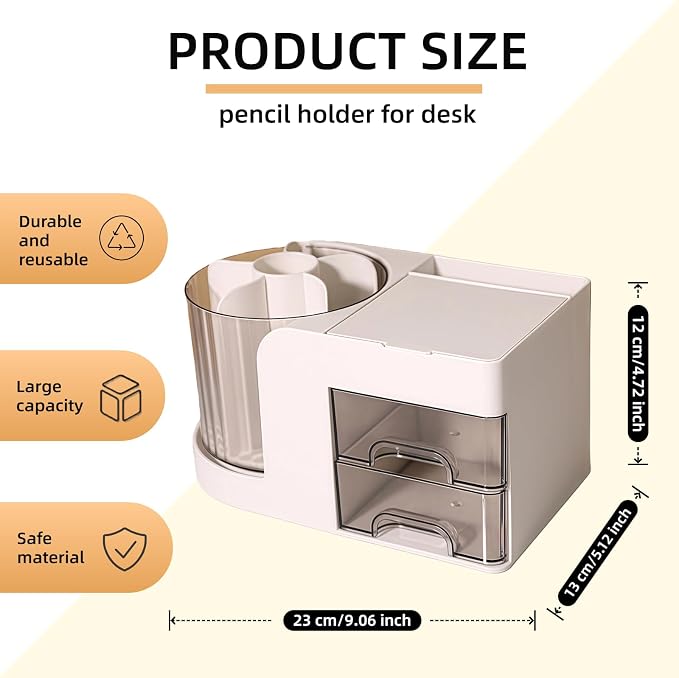 Desk Organizer with 2 Drawer, 360°Rotating Pencil Holder for Desk , Multi-Functional Makeup Organizer, Workspace organizers for School, Home, Office Supplies, Desk Organizers and Accessories