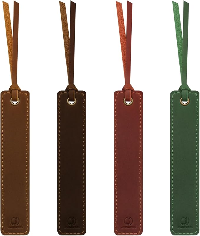 Jack&Chris Genuine Leather Bookmark, 4PCS Handmade Stitched Thin Bookmarks for Women Men, Classic Style Book Accessories Gifts for Book Lovers Students Writers Readers Teens Adults, Update