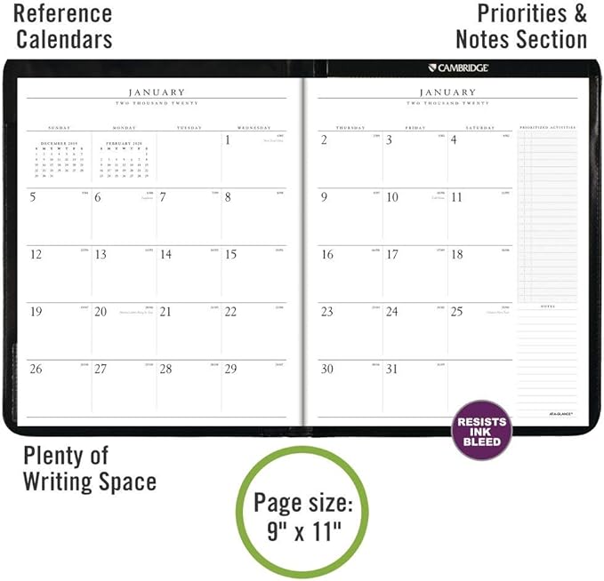 AT-A-GLANCE 2020 Monthly Padfolio, Planner, 9" x 11", Large, Executive, Black (7029005)