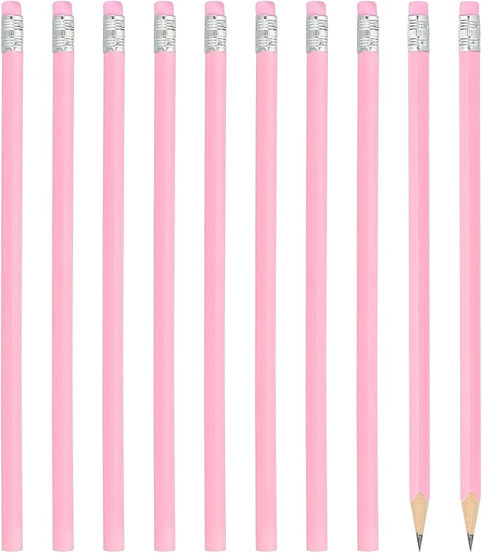 PATIKIL Round Pencils, 24 Pack HB Graphite Pencils with Eraser Wood Pencils Cute Pencil for Classroom Teacher Office Supplies, Pink
