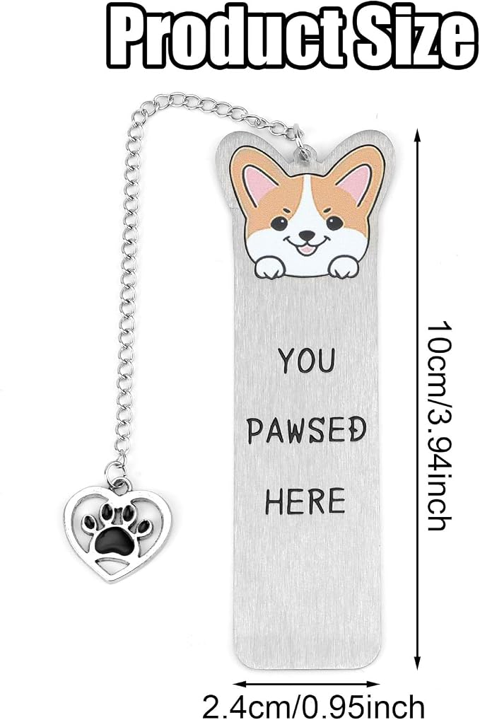 Gosknor Corgi Dog Bookmark, Cute Metal Corgi Bookmark for Women & Men, Reading & Study, Style 2