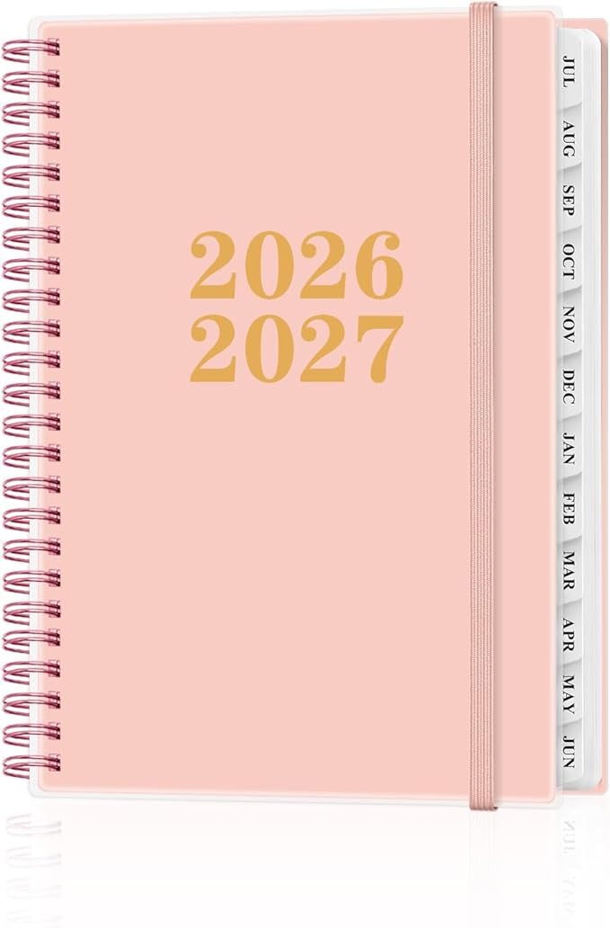 Planner 2026-2027 - Academic Planner from July 2026 to June 2027, Weekly & Monthly Planners Spiral Bound with 12-Month Tabs, Inner Pocket, 6.25" x 8.5", Pink
