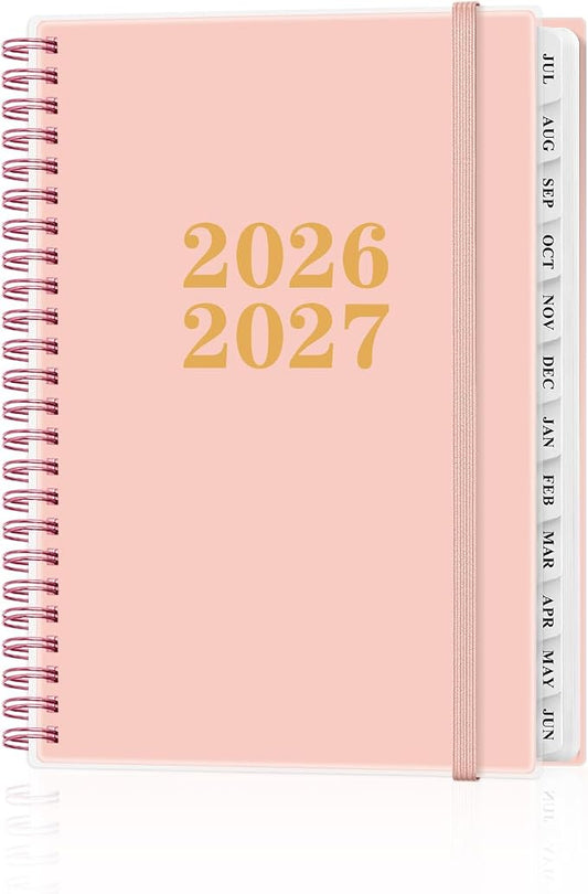 Planner 2026-2027 - Academic Planner from July 2026 to June 2027, Weekly & Monthly Planners Spiral Bound with 12-Month Tabs, Inner Pocket, 6.25" x 8.5", Pink