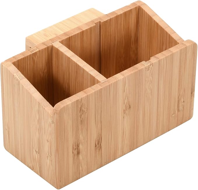 MobileVision Bamboo Office Organizer Complete Set INCLUDES: Charging Station, Pencil & Pen Holder w/Tray for Notepads, Drawer for Office Supplies & Stationary