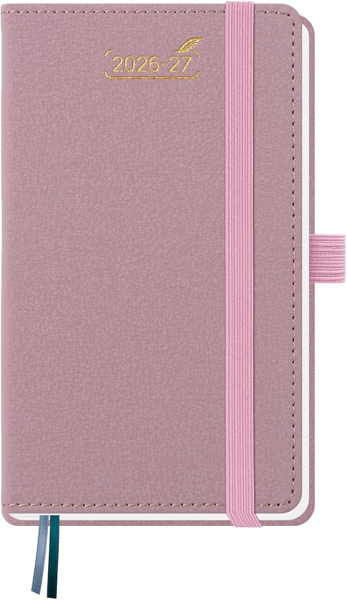 BEZEND Pocket Planner 2026-2027 Weekly Monthly (3.5" x 6") 2-Column Dual Schedule for Work/School/Home or 2 Person (Jul 26-Dec 27) 18 Months Small Academic Calendar, PU Leather Hardcover -Pink