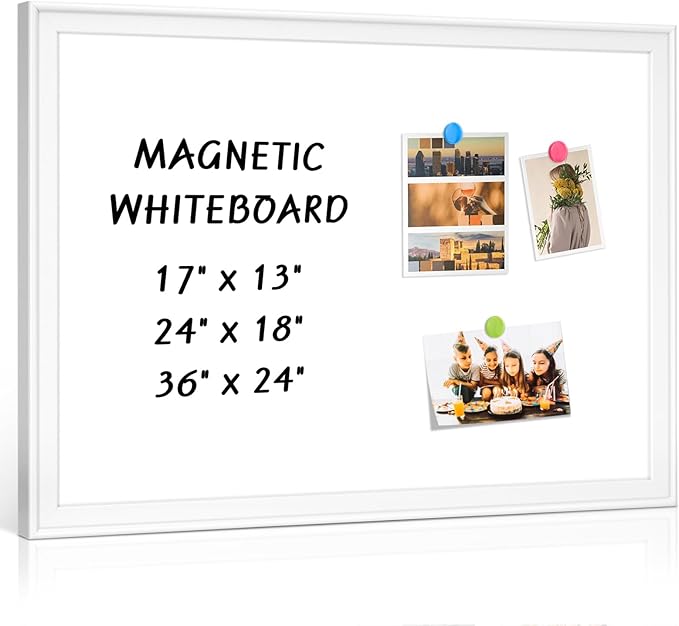 White Board for Wall, 24" x 18" Magnetic Dry Erase Board, Decorative Wooden Frame Large Whiteboard, Wall Mounted, Aesthetic Writing Board for Home, Office, School - White