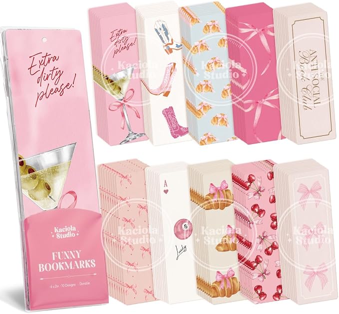 KACIOLA STUDIO 100PCS Bookmarks for Women, Bow Theme Paper Bookmarks Bulk 6" x 2" Cute Book Marks for Reading Booklovers Students Schools Gifts (Bow)