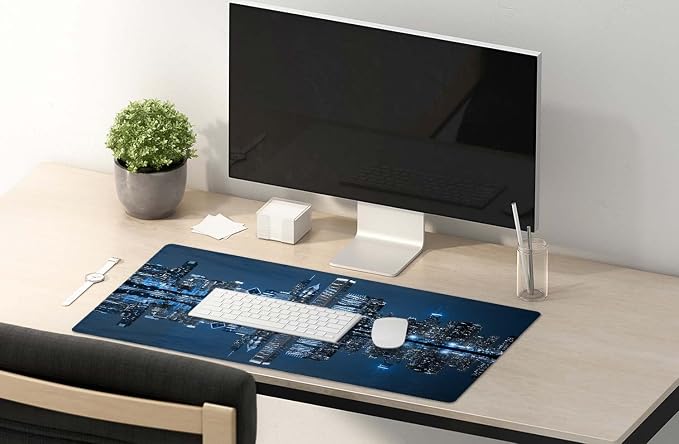 SSOIU Extended Gaming Mouse Pad (35.5x15.7 in), Large Non-Slip Rubber Base Mousepad with Stitched Edges, Waterproof Keyboard Mouse Mat Desk Pad for Work, Game, Office, Home - Chicago Skyline