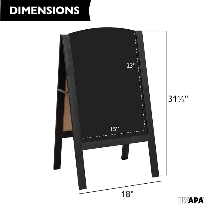 Ilyapa Wooden A-Frame Chalkboard Sidewalk Signs with Rounded Top - 18 x 31.5 Inches Black Chalkboard - Sturdy Freestanding 18x31.5 Menu Display Board