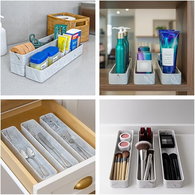 Best Kept | Under Shelf Storage | Plastic | Laundry Room Organization | Perfume Organizer | Bathroom Vanity Organizers | 3-Piece Light/White Marble Trays