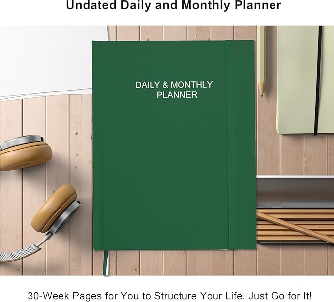 Daily & Monthly Planner for 2026 or Anytime - ADHD Planner Two Pages Per Day, Daily Planner Undated to Increase Focus, Eliminate Overwhelm, Achieve Your Biggest Goals, 8.5'' × 11'', Blue