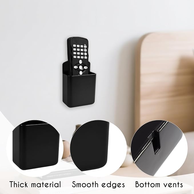 2 PCS Remote Control Holder Wall Mount, TV Air Conditioner Remote Control Holder, Self Adhesive Pen Holder Organizers and Accessories for Home Office School, Black