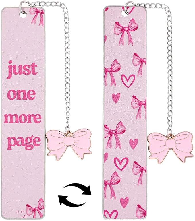 Pink Bow Metal Bookmark Gift Silver Chain Pendant with Bow for Women's Christmas Gift Book Lover Book Accessories School Supplies Office Stationery (Pink Bow)